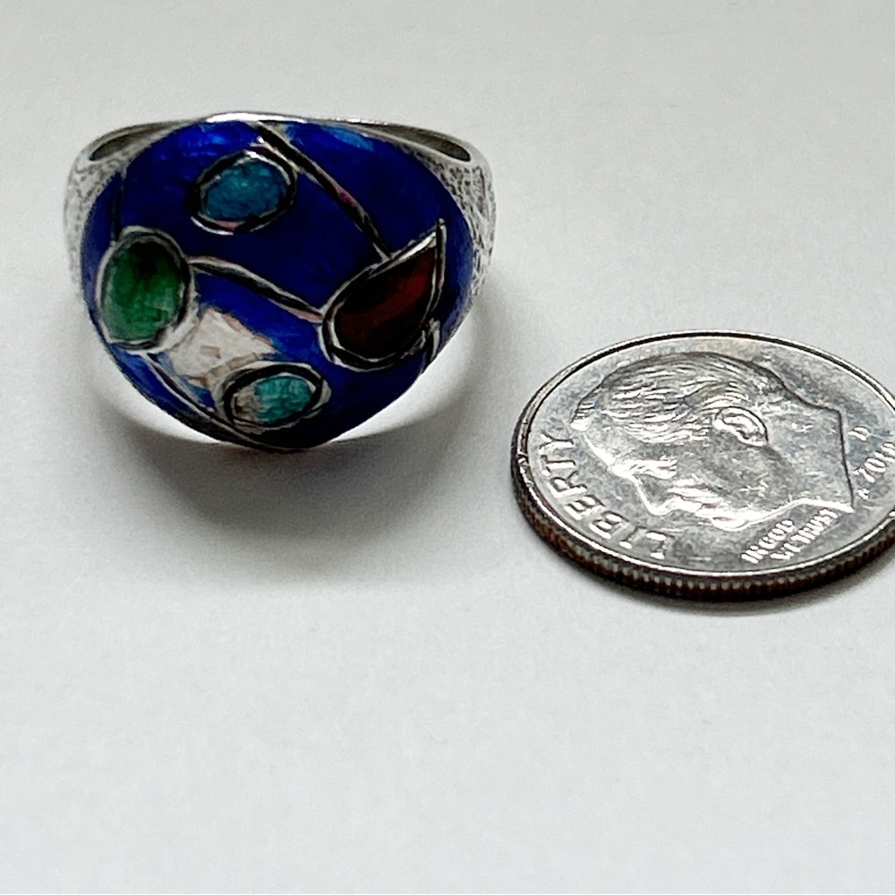 Vintage Siam Colorful Enamel Sterling Silver Ring - Picture 9 of 11